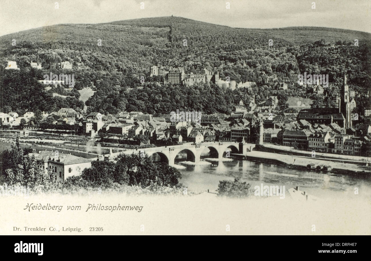 Heidelberg visto dal Philosophenweg Foto Stock