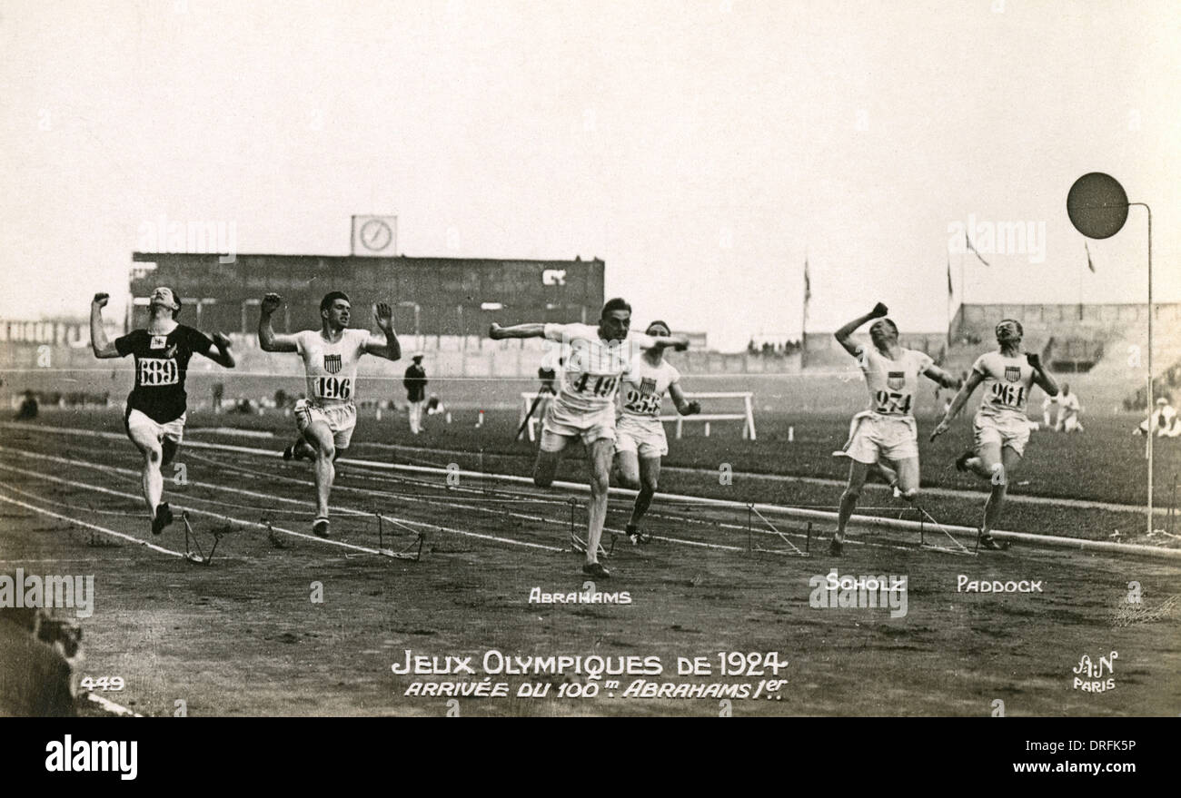 Harold Abrahams vince 100m - 1924 Olimpiadi Foto Stock