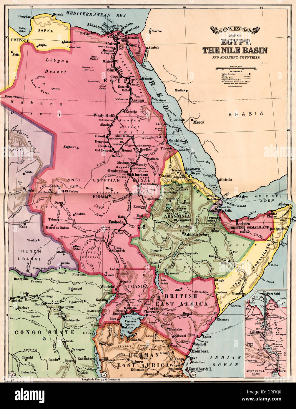 La pancetta excelsior Mappa di Egitto, il bacino del Nilo e paesi confinanti, 1916 Foto Stock