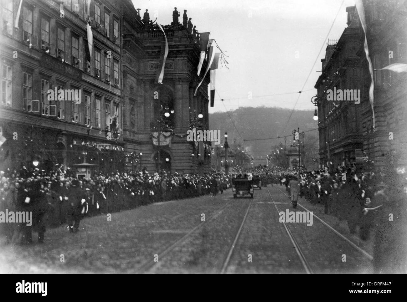 Tomas Masaryk, presidente ceco, che arrivano a Praga Foto Stock