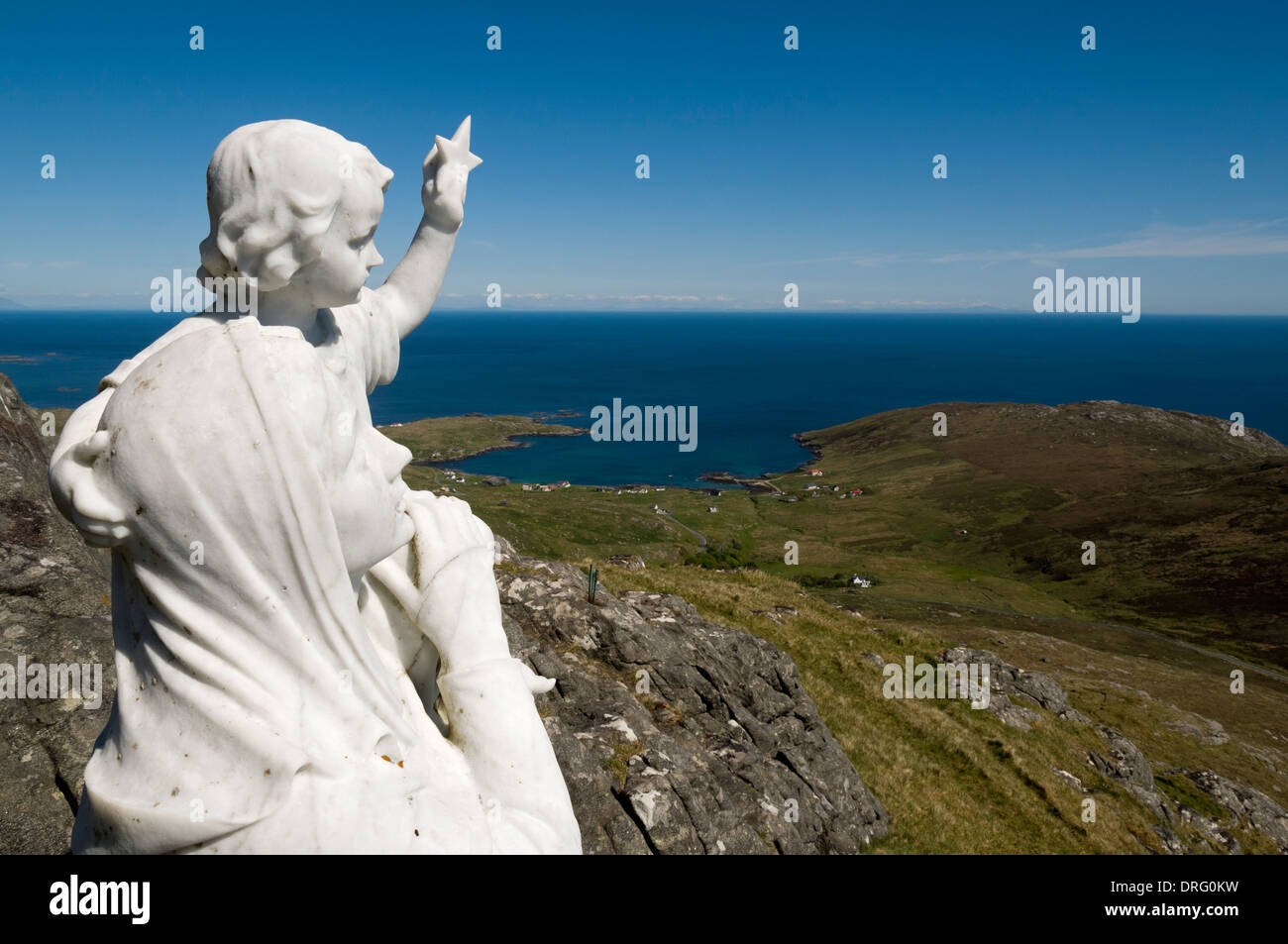 La statua della Madonna e Bambino (Nostra Signora del mare) da Heabhal (Heaval), Isle of Barra, Ebridi Esterne, Scotland, Regno Unito. Foto Stock