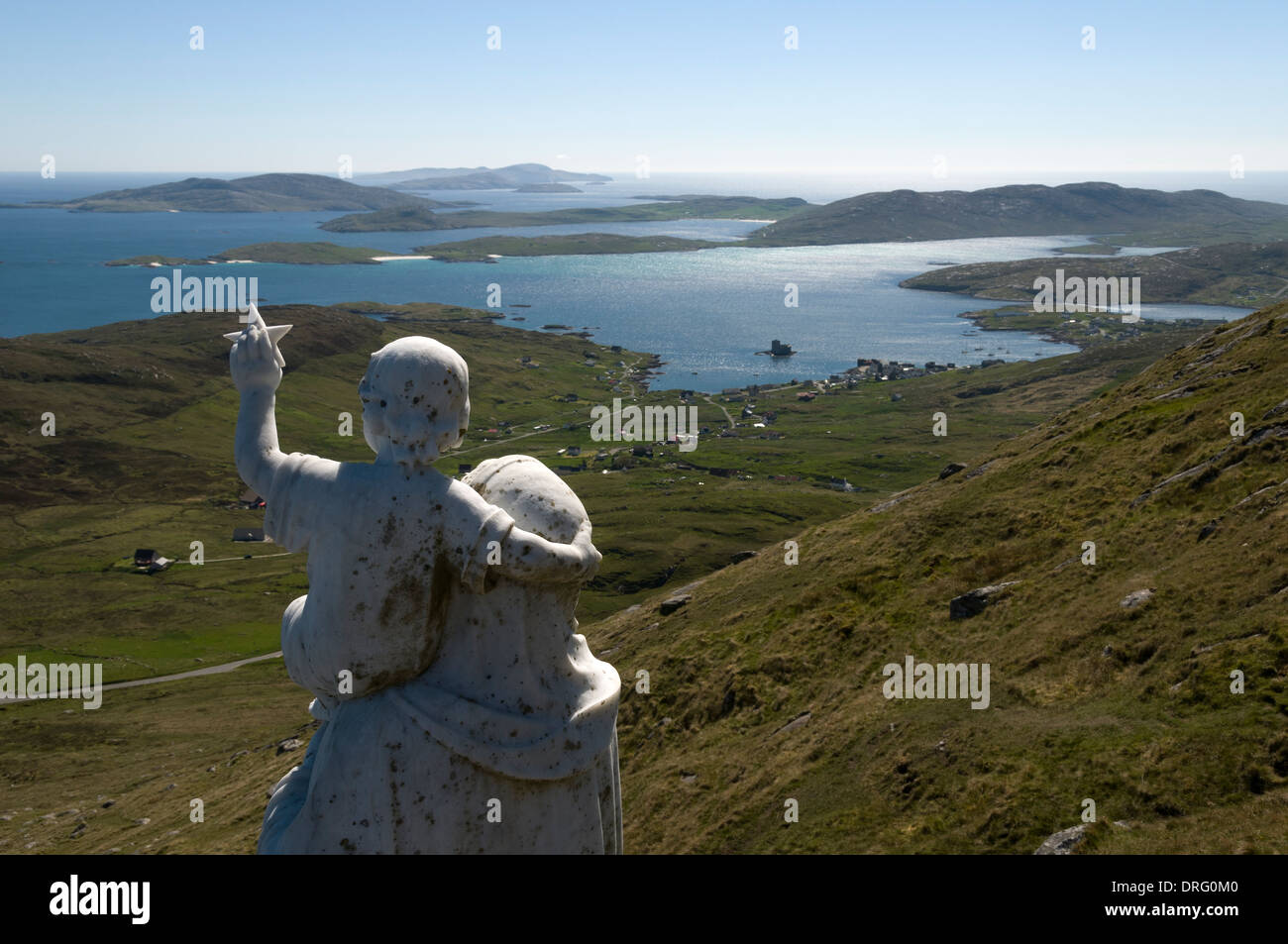 La statua della Madonna e Bambino (Nostra Signora del mare) da Heabhal (Heaval), Isle of Barra, Ebridi Esterne, Scotland, Regno Unito. Foto Stock