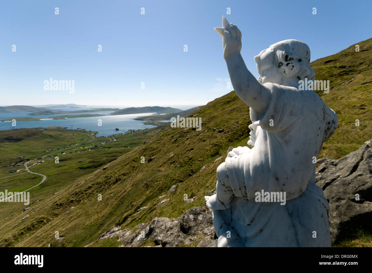 La statua della Madonna e Bambino (Nostra Signora del mare) da Heabhal (Heaval), Isle of Barra, Ebridi Esterne, Scotland, Regno Unito. Foto Stock