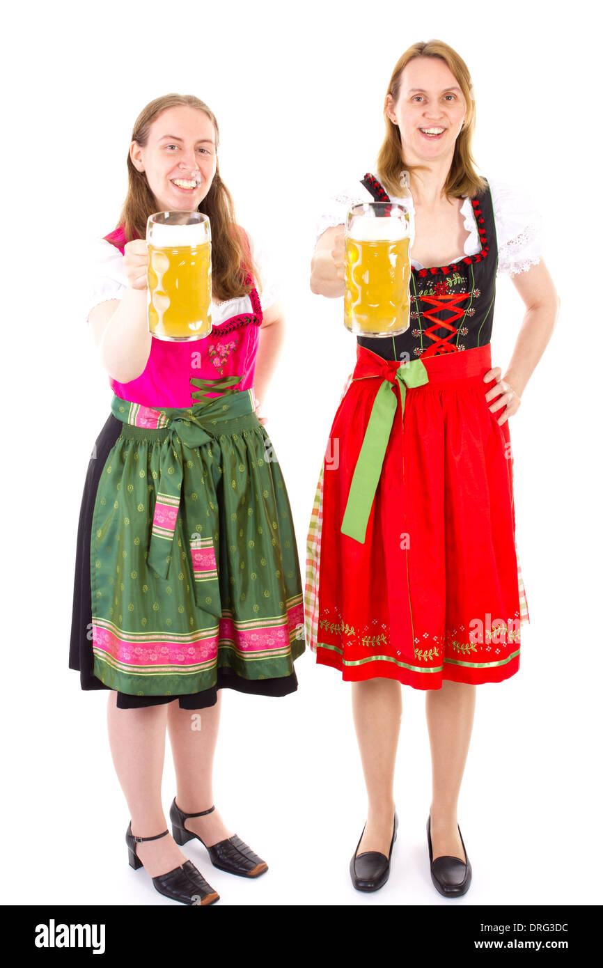 Belle Donne dirndl divertendosi al Oktoberfest Foto Stock