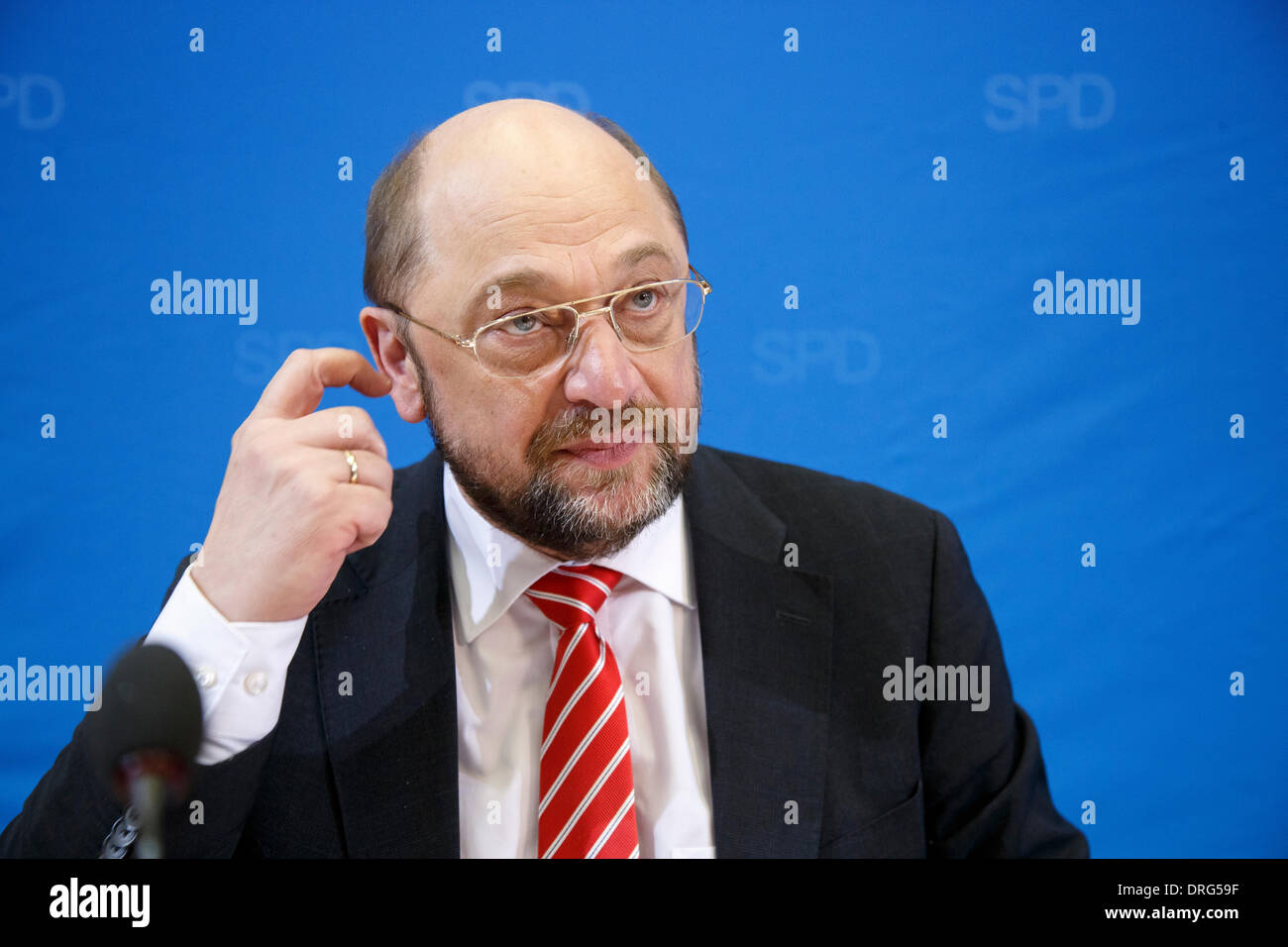 Berlino, Germania. Gennaio 25th, 2014. Foto della SPD Managers meeting realizzato presso la sede di SPD a Berlino. / Immagine: Martin Schulz (SPD), Presidente del Parlamento europeo e executive del DOCUP Officer per l'Unione europea, di credito: Reynaldo Chaib Paganelli/Alamy Live News Foto Stock