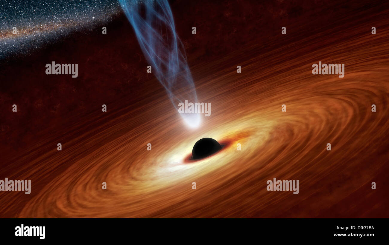 Questo artista del concetto illustra un Supermassive Black Hole con milioni di miliardi di volte la massa del nostro sole. Foto Stock