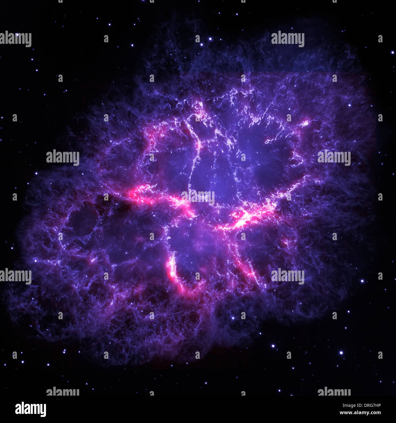 Questa immagine mostra una vista composita della nebulosa del granchio, un iconico supernova residuo nella nostra galassia, la Via Lattea, Foto Stock