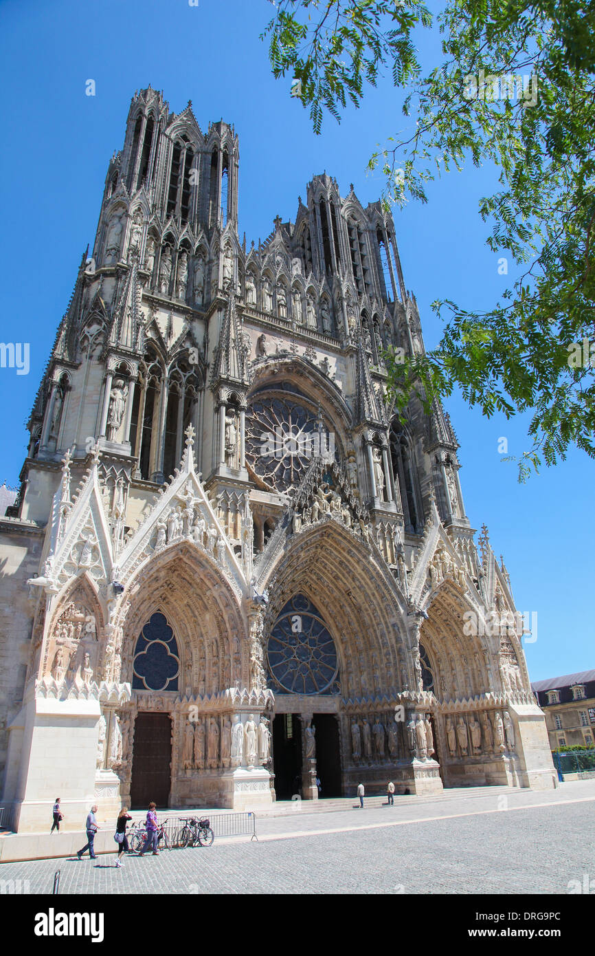 Cattedrale di Reims nella regione dello Champagne, Francia Foto Stock