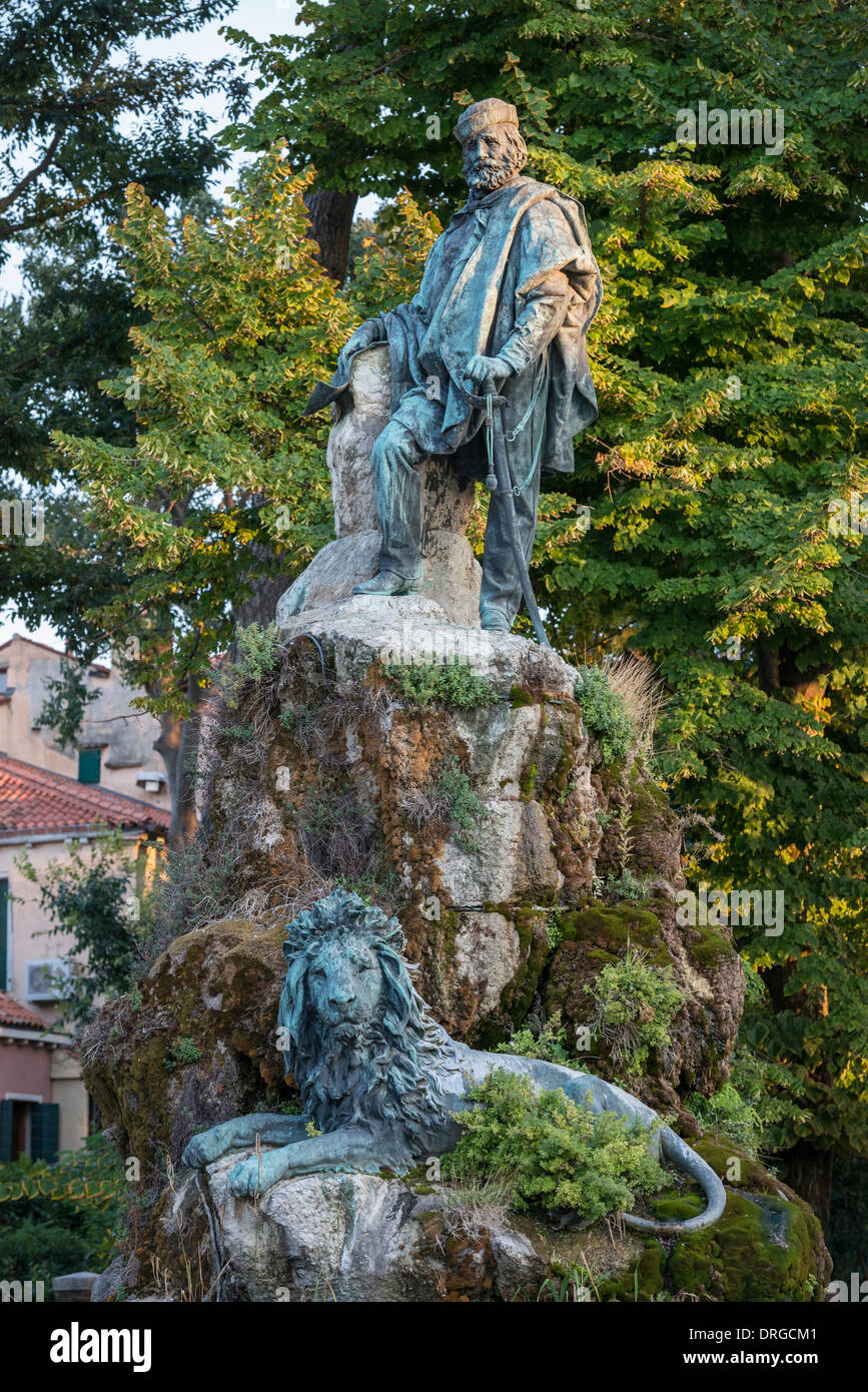 Il monumento a Giuseppe Garibaldi con il Leone di San Marco, Venezia, Italia Foto Stock