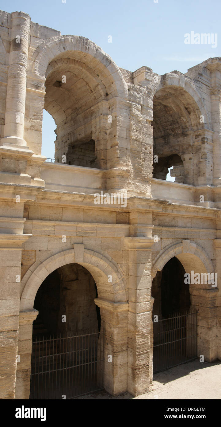 Dettagli di architettura dell'Anfiteatro romano di Arles Francia Foto Stock