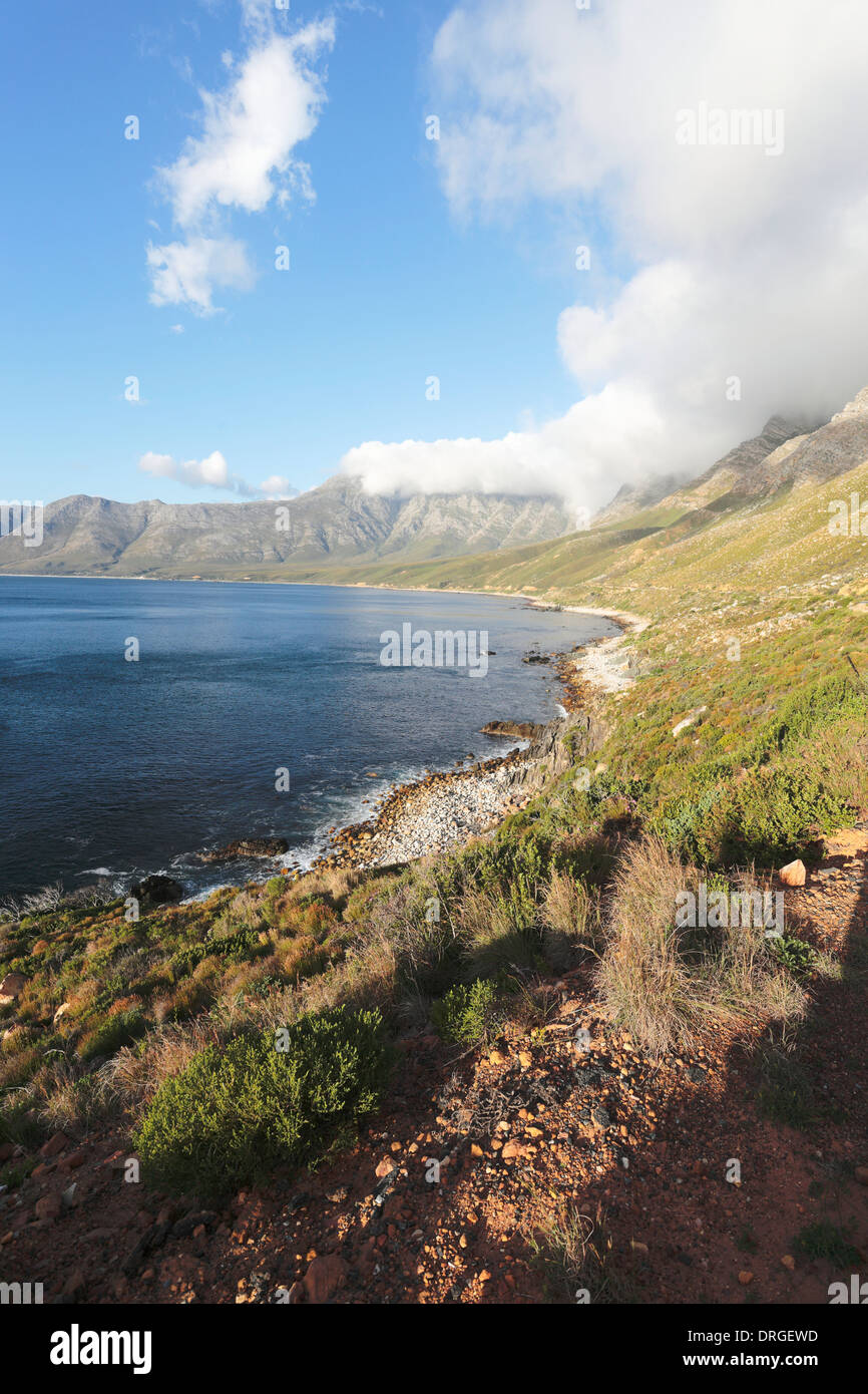 False Bay e contigui della linea costiera vista da Clarence Drive, Sud Africa Foto Stock