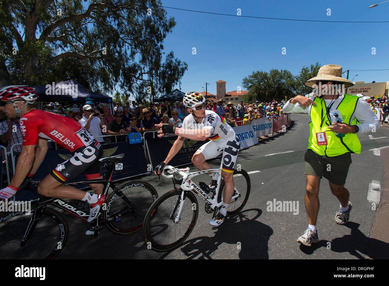 Adelaide, South Australia, Australia. 26 gen 2014. ANDRE GREIPEL, Team BMC, fase 6, Adelaide Street il circuito 85km, del UCI Tour Down Under, Australia. Credito: Gary Francesco/ZUMAPRESS.com/Alamy Live News Foto Stock
