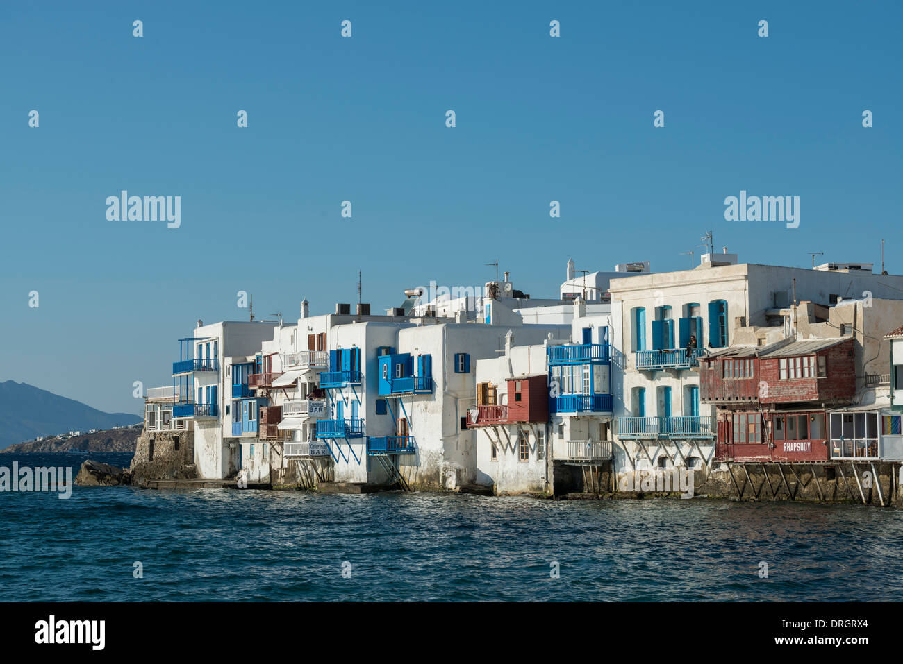 La piccola Venezia nella città di Chora, Mykonos, Grecia Foto Stock