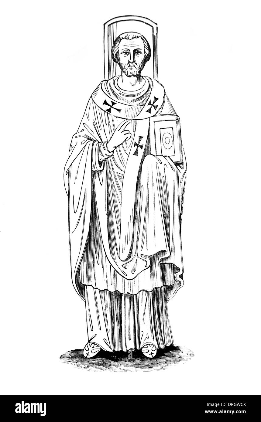 San Gregorio di Nissa (con quadrato nimbus); nero e bianco illustrazione Foto Stock