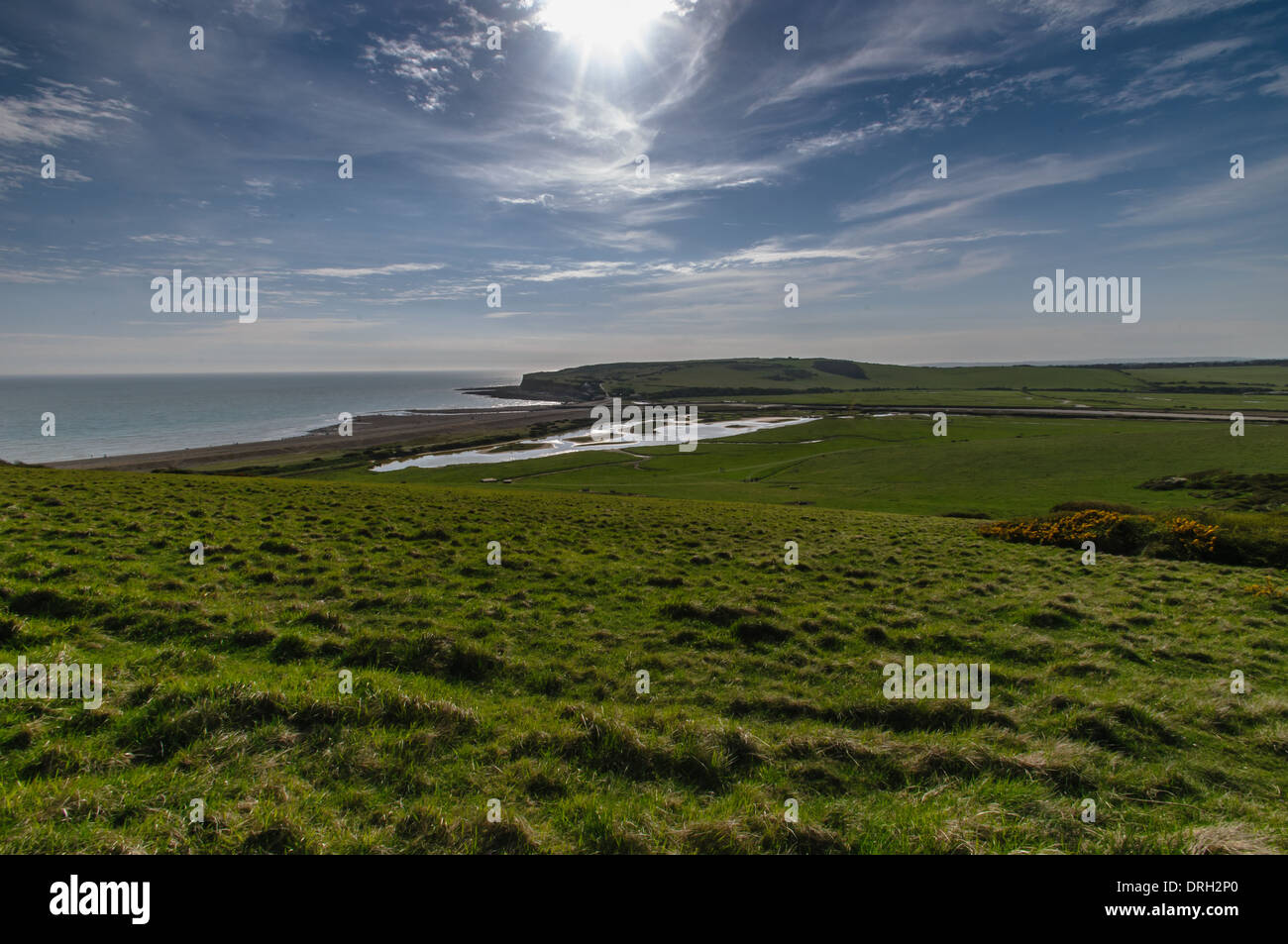 Cielo blu e verde erba campi a sette sorelle parco nazionale Foto Stock