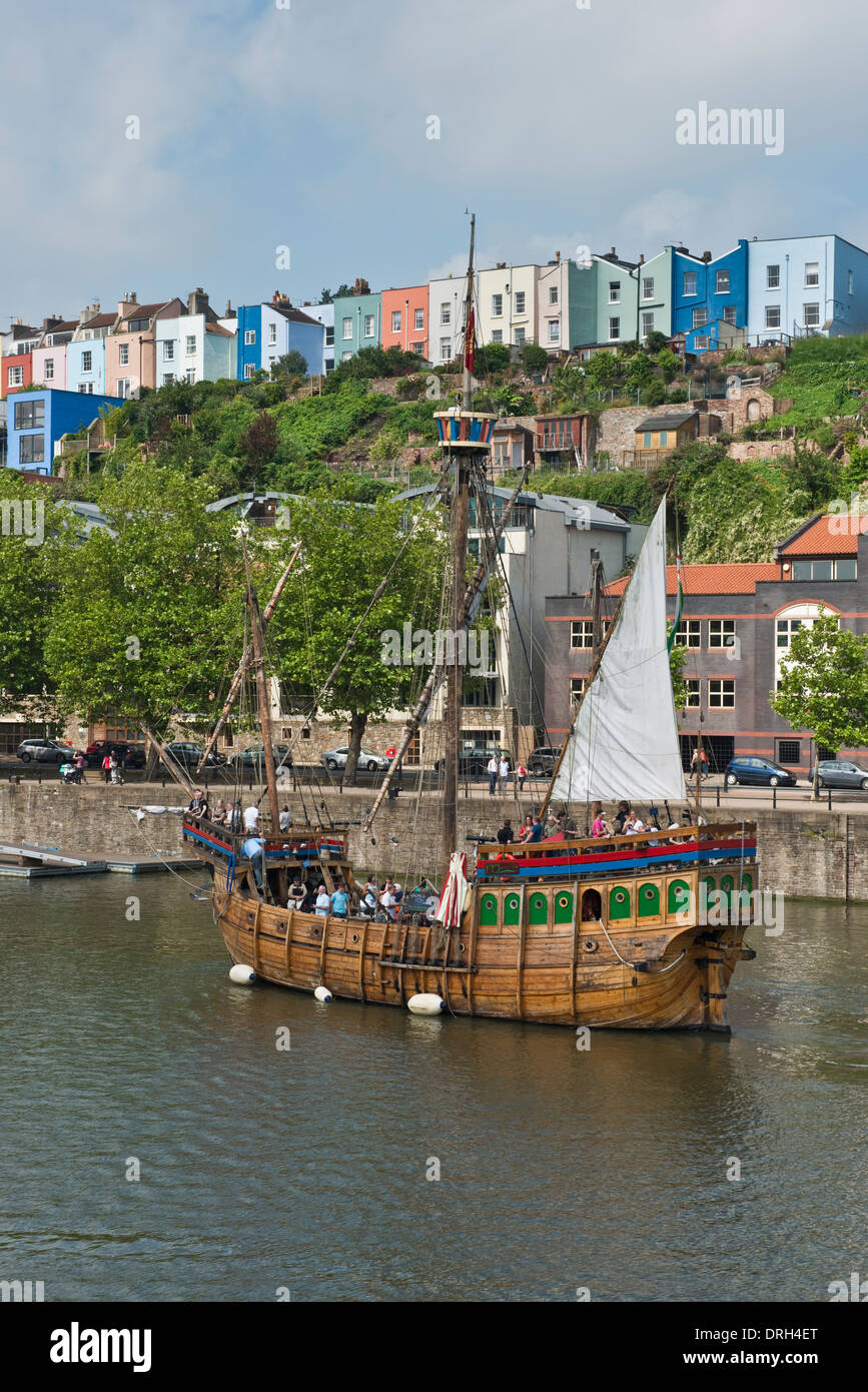 Replica storica nave a vela sul fiume Avon. Bristol Foto Stock