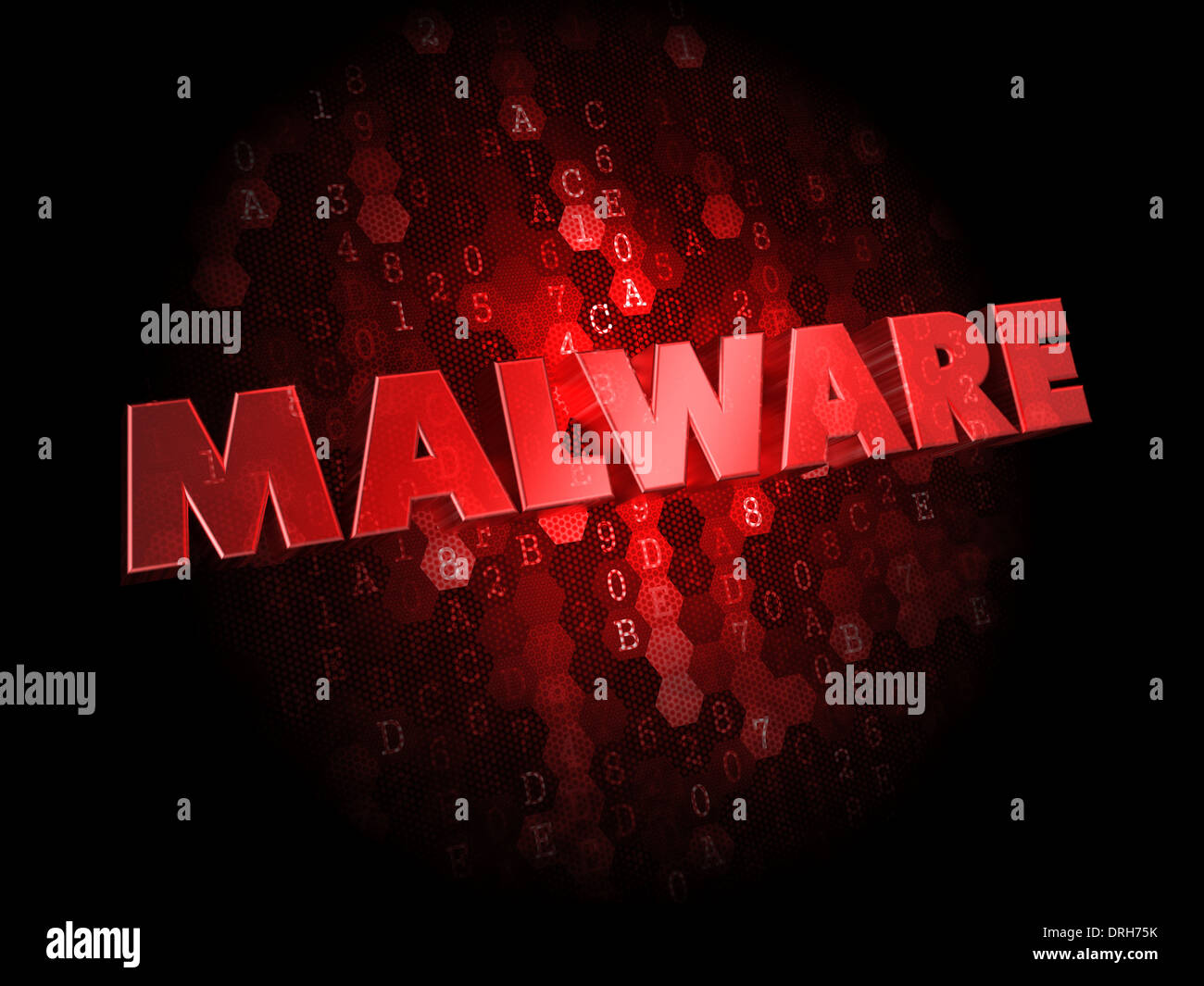 Malware scuro su sfondo digitale. Foto Stock