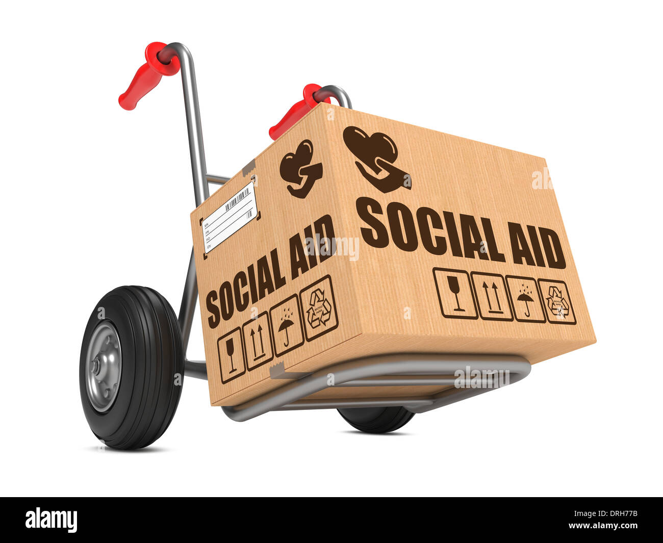 Aiuto sociale - Scatola di cartone sul lato carrello. Foto Stock
