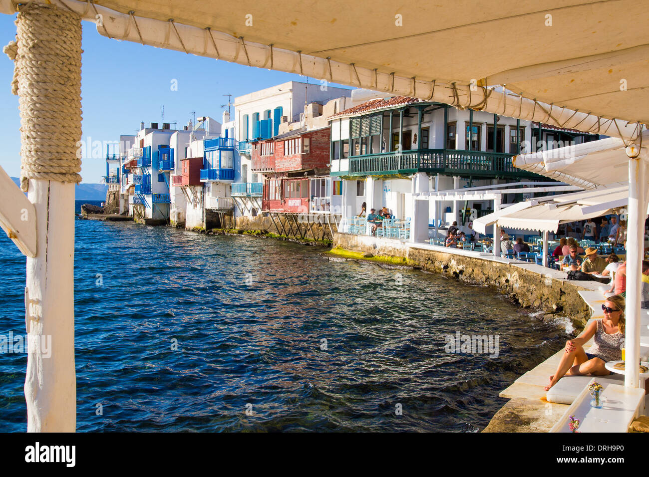 La piccola Venezia area di Mykonos cicladi grecia Foto Stock