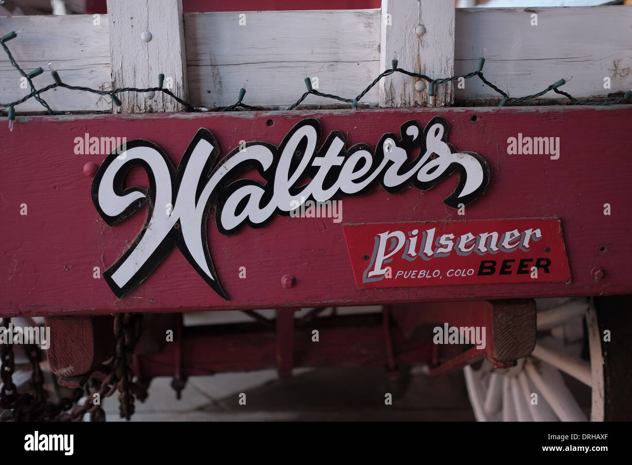 Walter Birra Pilsener cavallo il carrello nella parte anteriore di unione Depot in Pueblo, Colorado. Foto Stock