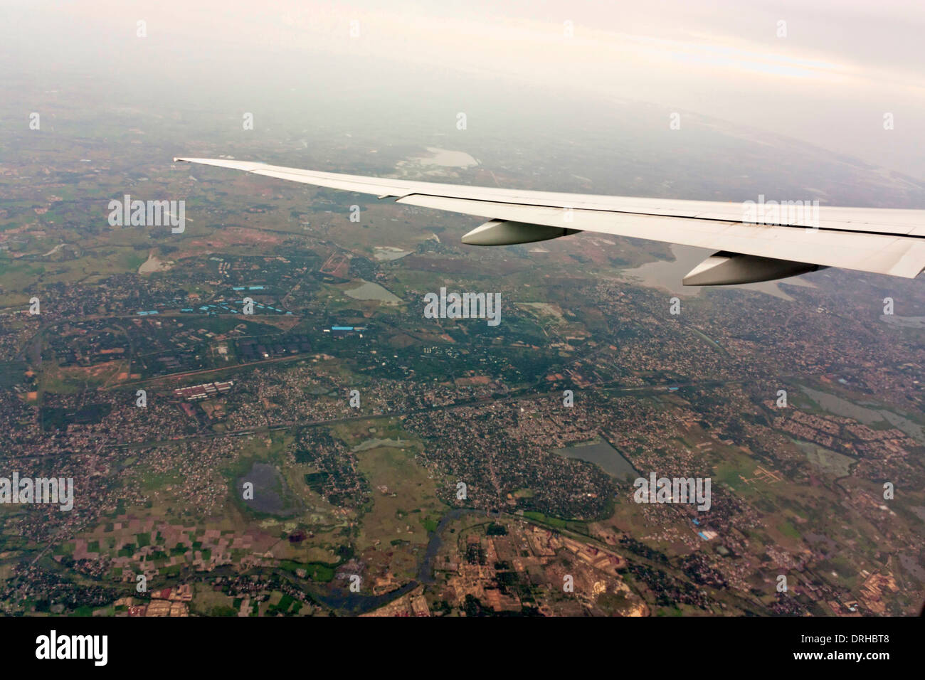 Volo sorvolano Chennai, India. Riprese aeree dal volo. Foto Stock