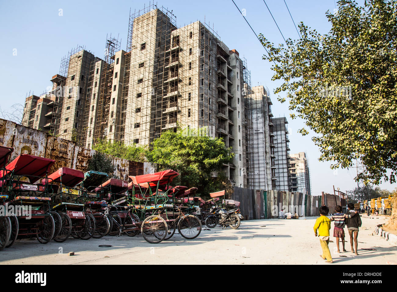 Appartamenti in costruzione a Delhi, India Foto Stock