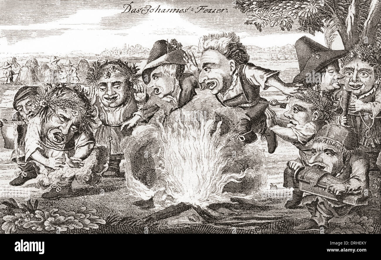 Disegno satirico di un rurale festa di San Giovanni dopo un edificio del XVIII secolo di lavoro. Foto Stock