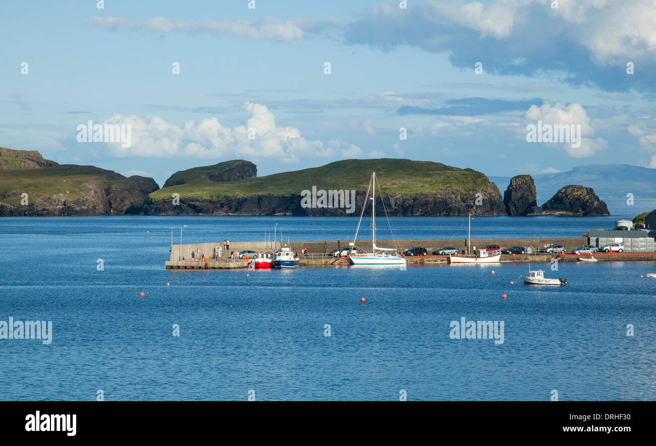 Barche ormeggiate accanto a Teelin Pier, County Donegal, Irlanda. Foto Stock