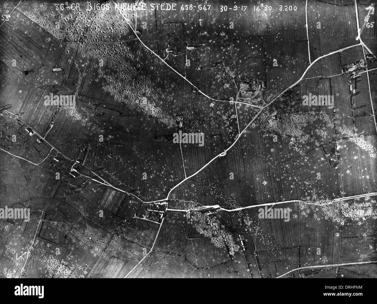 Fotografia aerea di buchi, Ypres, Belgio, WW1 Foto Stock