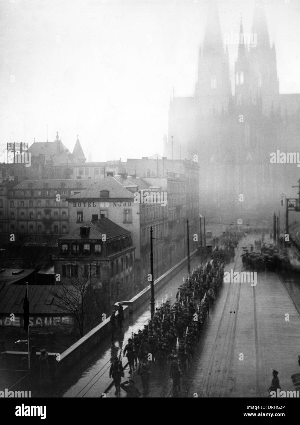 Divisione 29 entrando in Colonia, Germania, WW1 Foto Stock