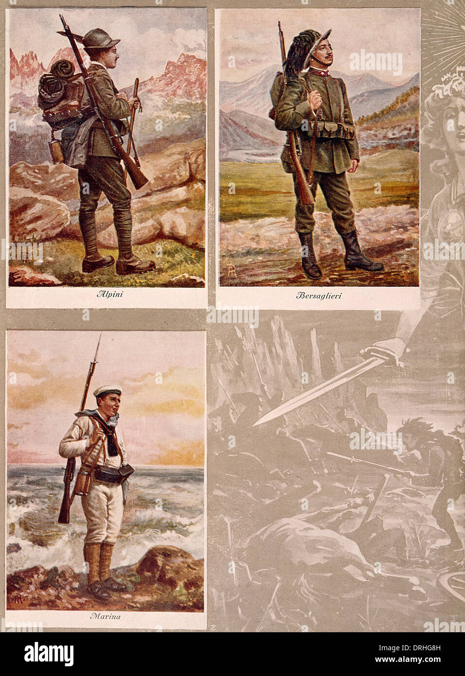 I soldati italiani e marinaio, WW1 Foto Stock