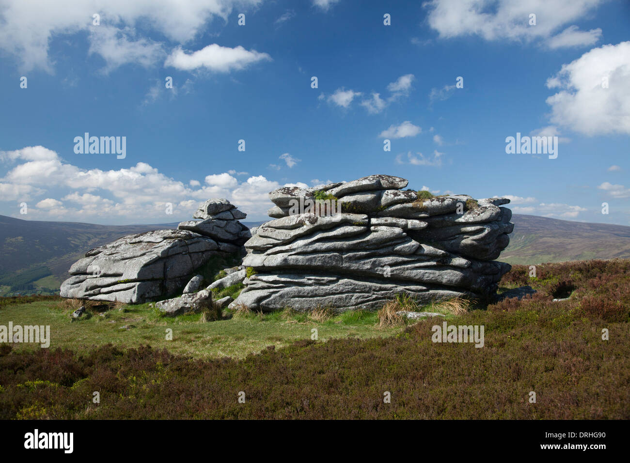 Il granito tor di Fitzwilliam della Seat, vicino al vertice di Knocknagun, sul confine delle Contee di Dublino e Wicklow, Irlanda. Foto Stock