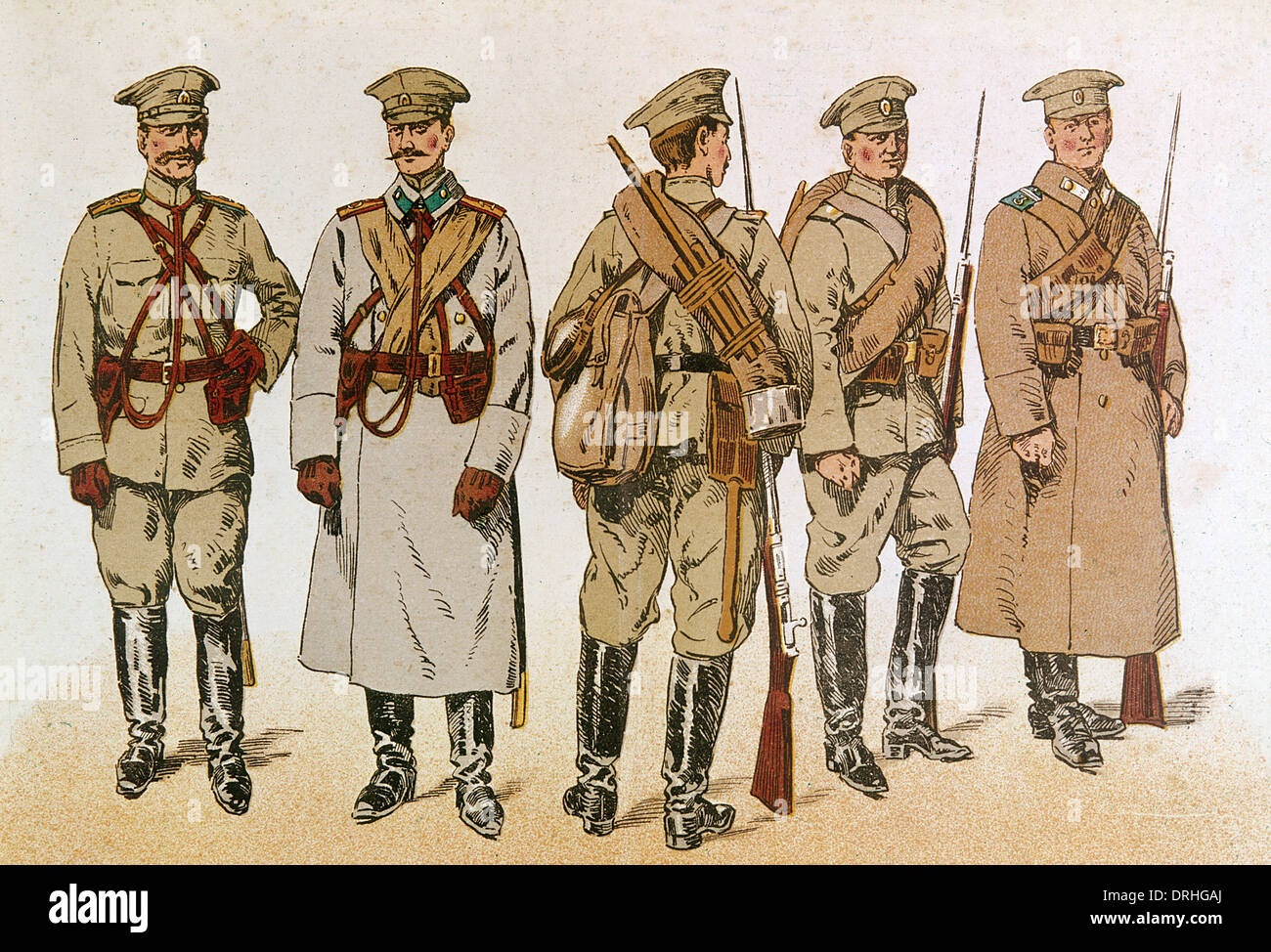 La fanteria russa di uniformi, WW1 Foto Stock