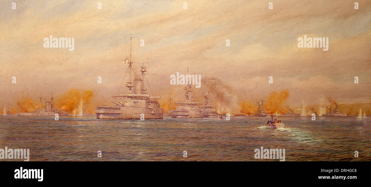 Le navi britanniche in azione, Dardanelli, Turchia, WW1 Foto Stock