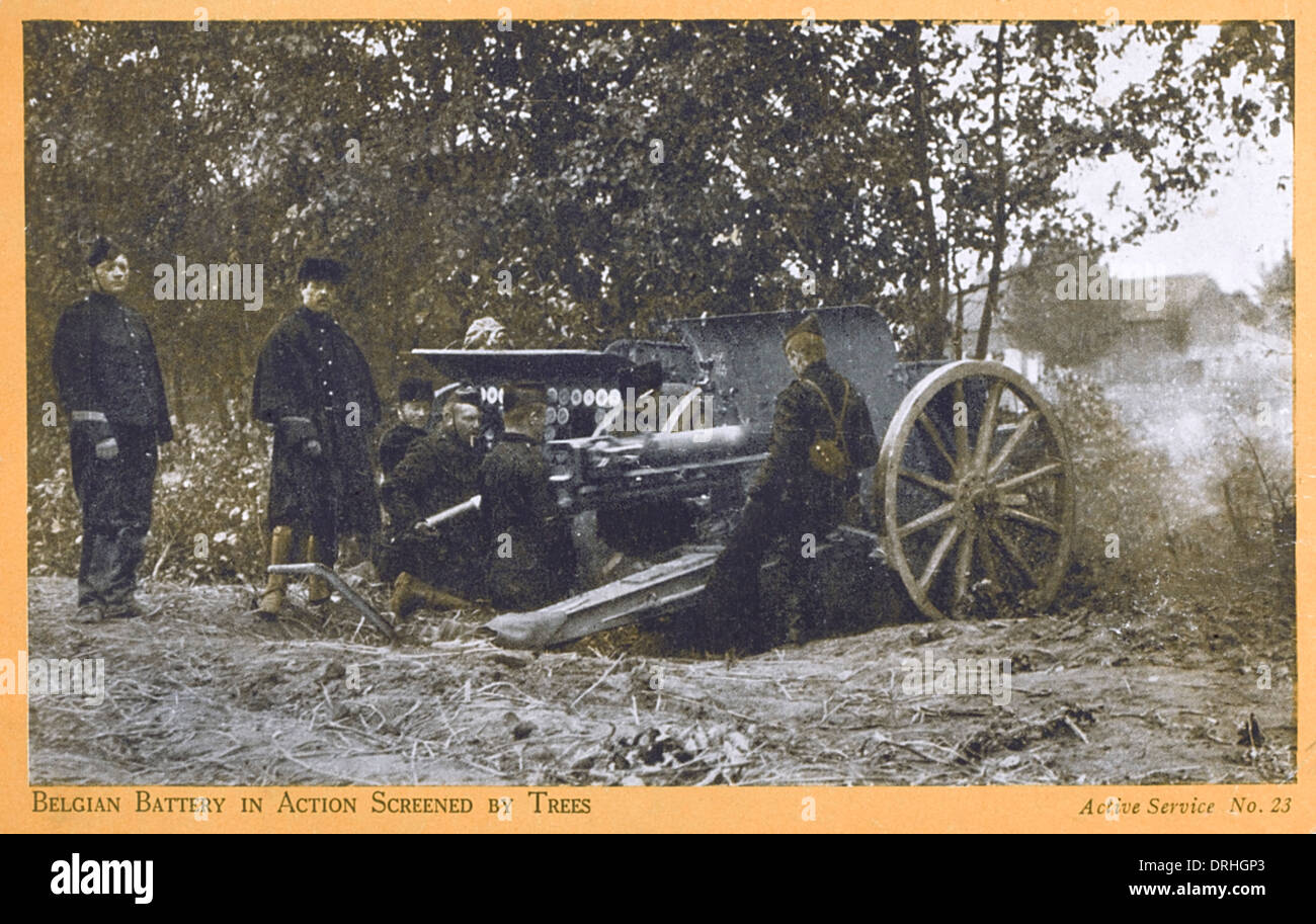 Belga di batteria di artiglieria in azione - la prima guerra mondiale Foto Stock