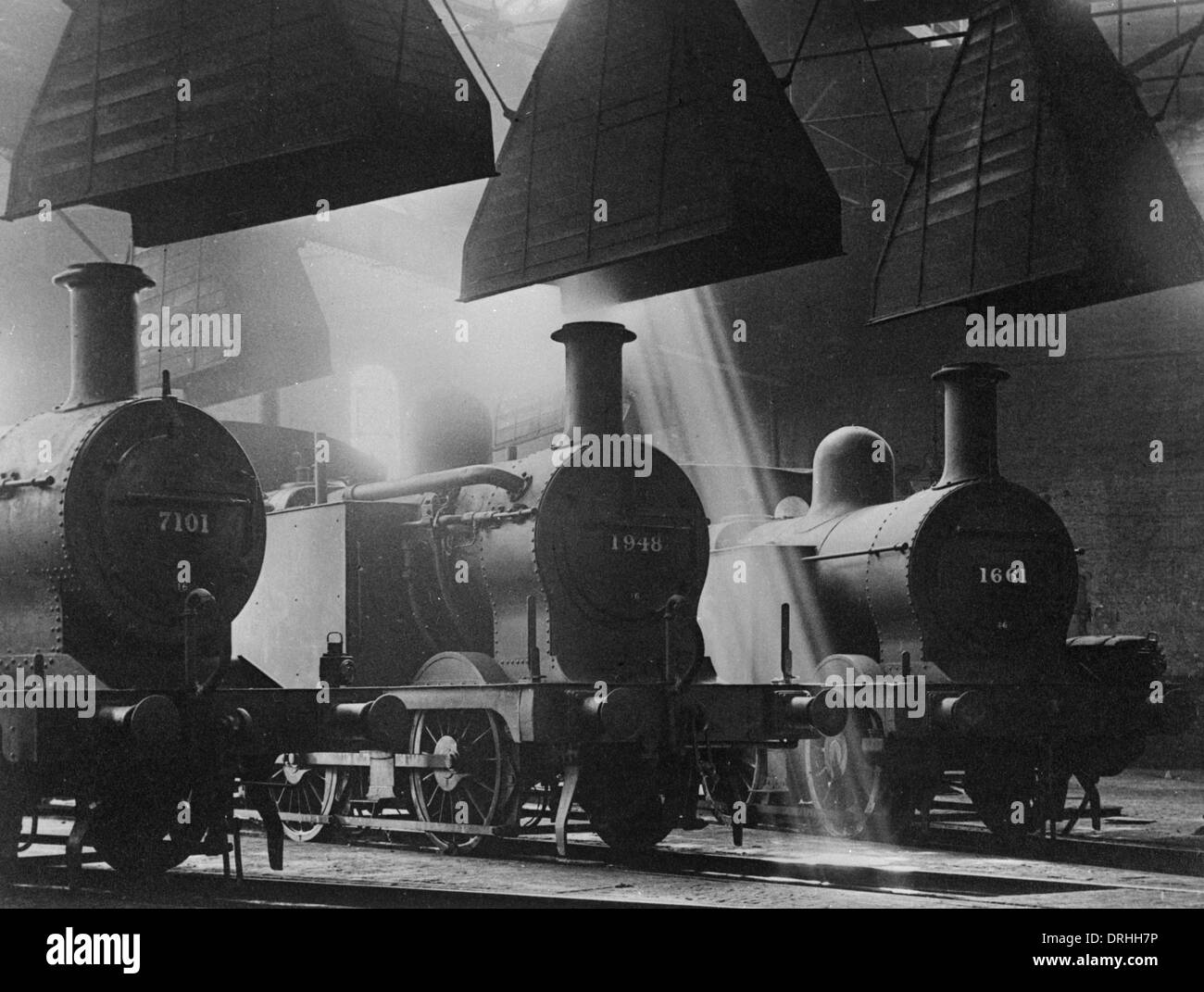Treni a vapore in Kentish Town treno capannoni Foto Stock