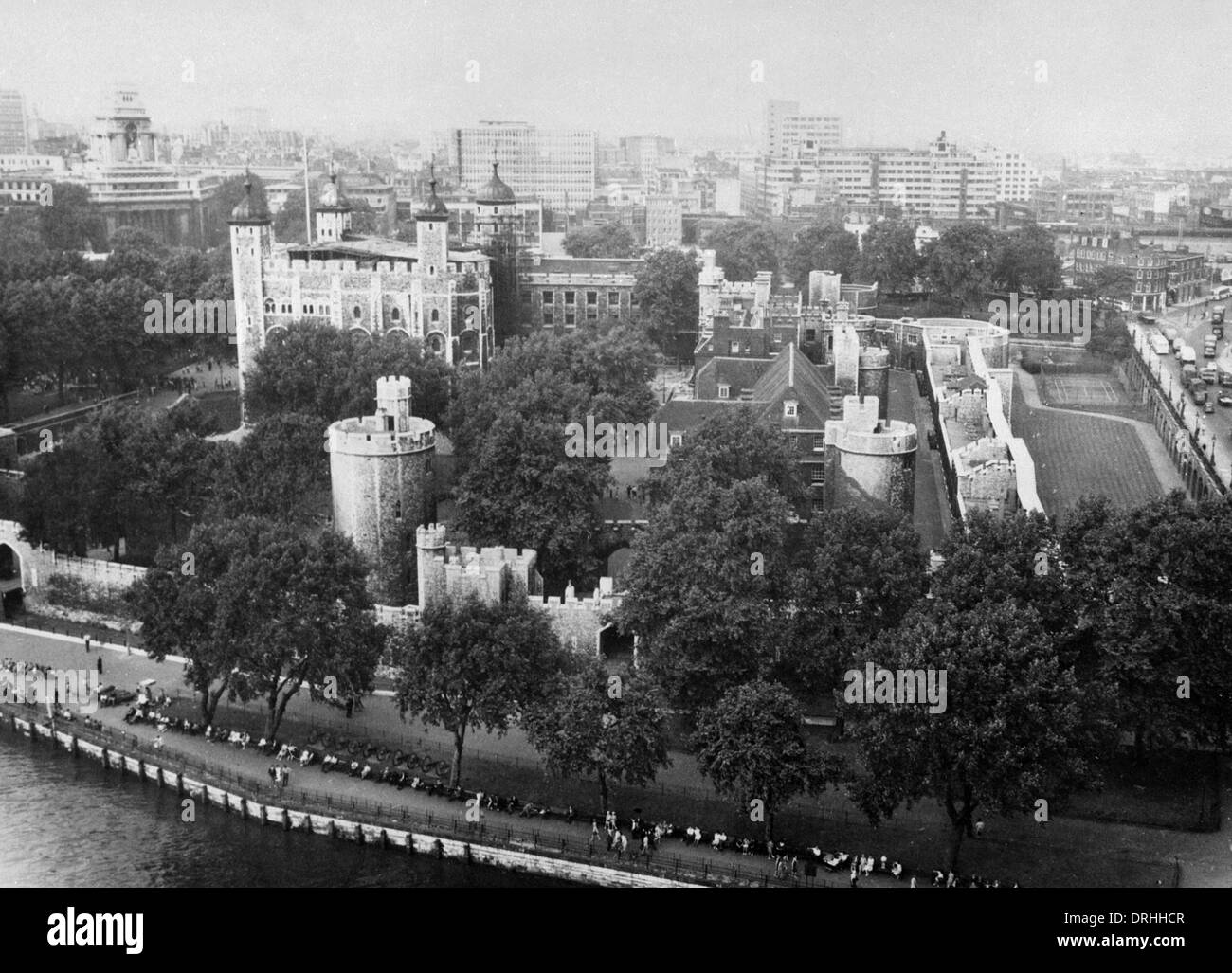 La vista della Torre di Londra e dal Tower Bridge Foto Stock