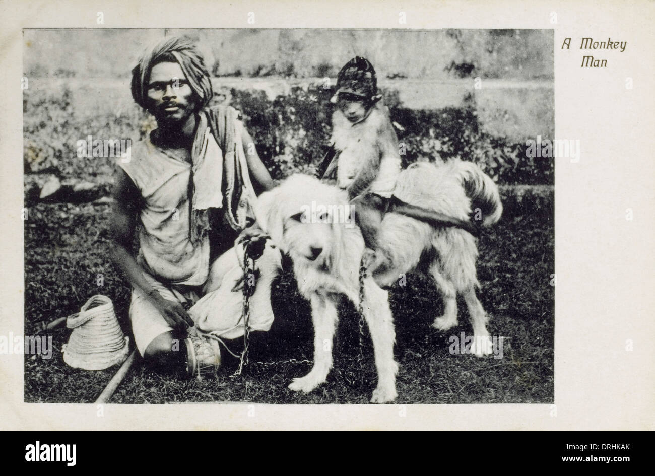 Uomo indiano con la sua esecuzione di scimmia e cane Foto Stock