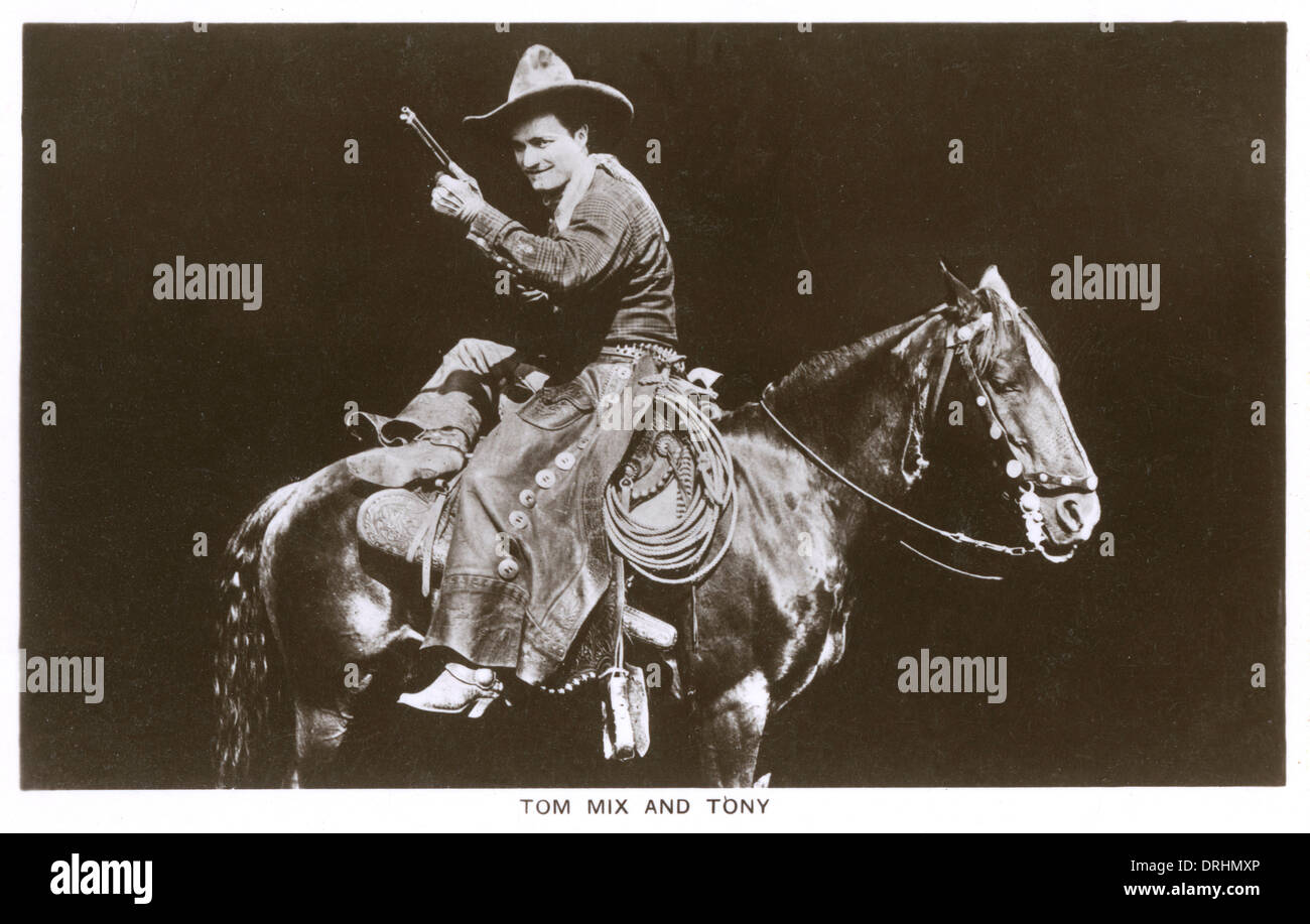 Tom Mix, American film star, con cavallo Foto Stock