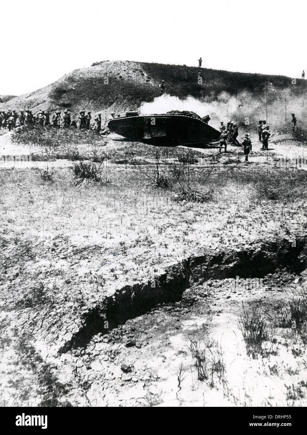 Serbatoio di britannici e truppe al confine della Palestina, WW1 Foto Stock