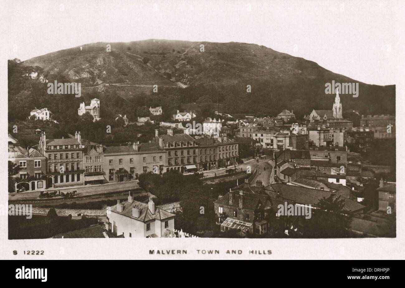 Malvern Town e colline Foto Stock