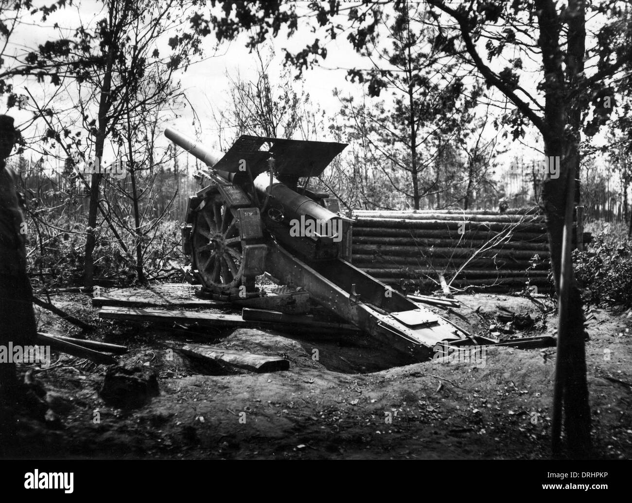 Il tedesco 13cm campo di pistola a Houthulst, fronte occidentale, WW1 Foto Stock