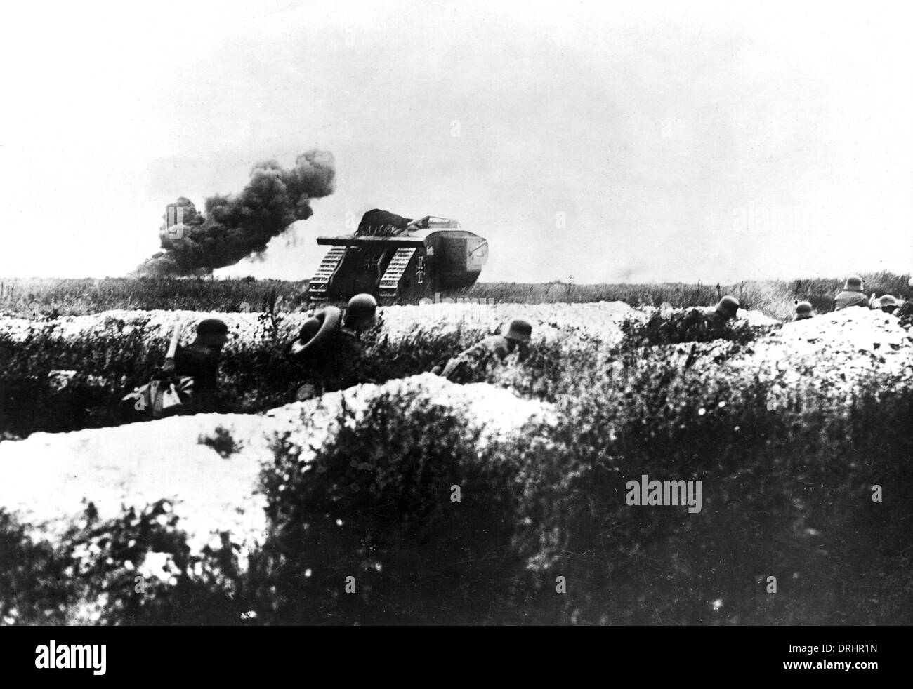 Catturato British Mark IV serbatoio sul fronte occidentale, WW1 Foto Stock