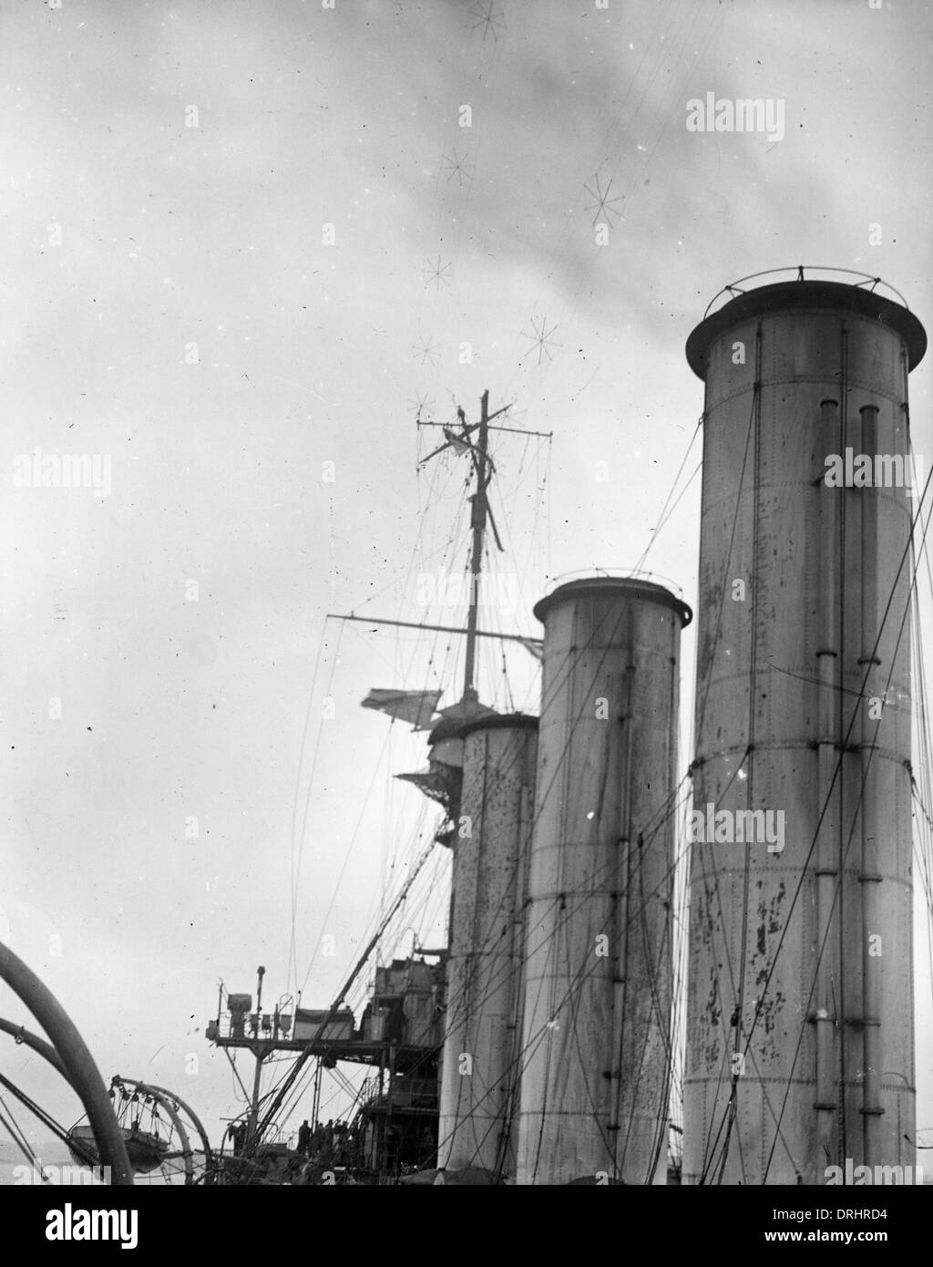 Montante danneggiato, HMS Kent, Battaglia delle Isole Falkland, WW1 Foto Stock