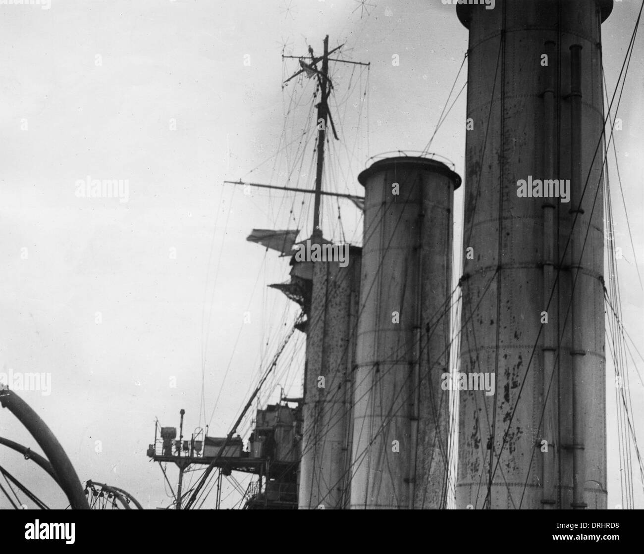 Montante danneggiato, HMS Kent, Battaglia delle Isole Falkland, WW1 Foto Stock
