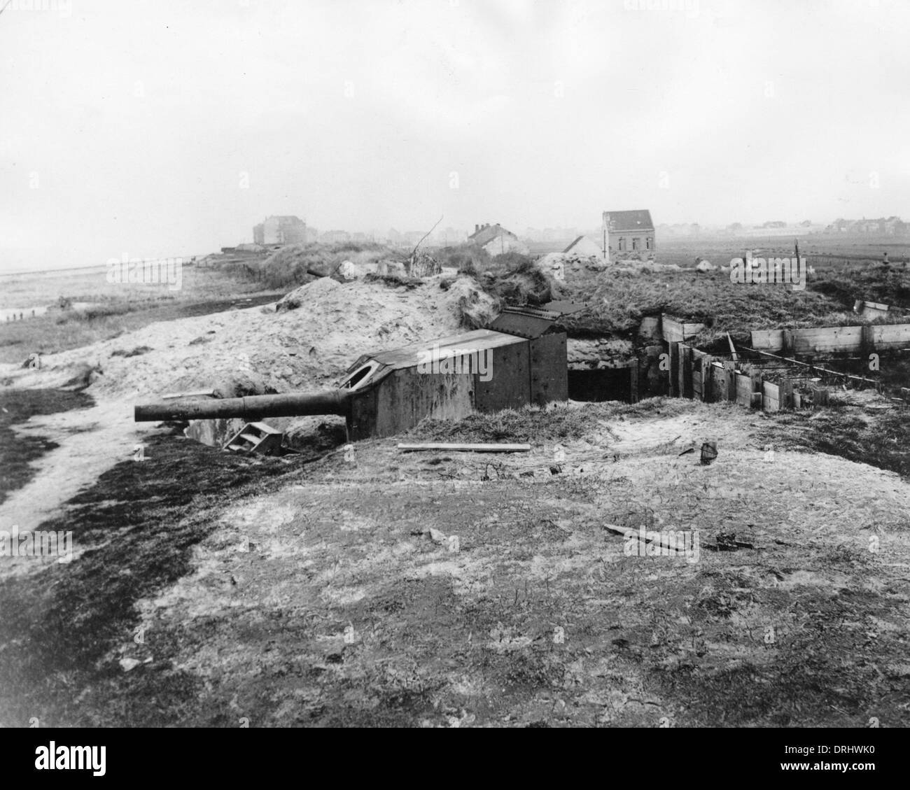 La difesa costiera batteria vicino a Middelkerke, Belgio, WW1 Foto Stock