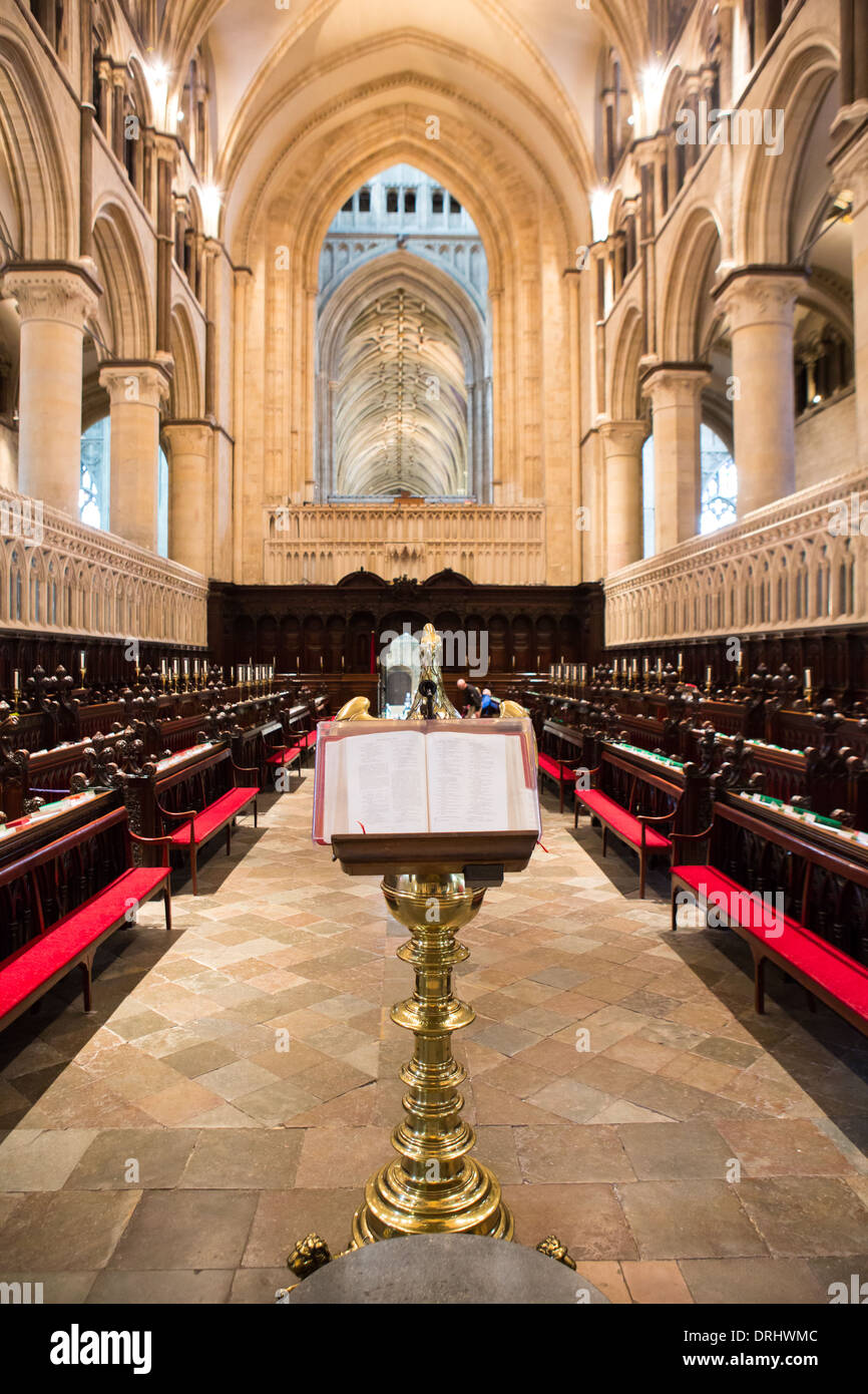 La Bibbia su un gold eagle leggio in cudiero della cattedrale di Canterbury, nel Kent Foto Stock