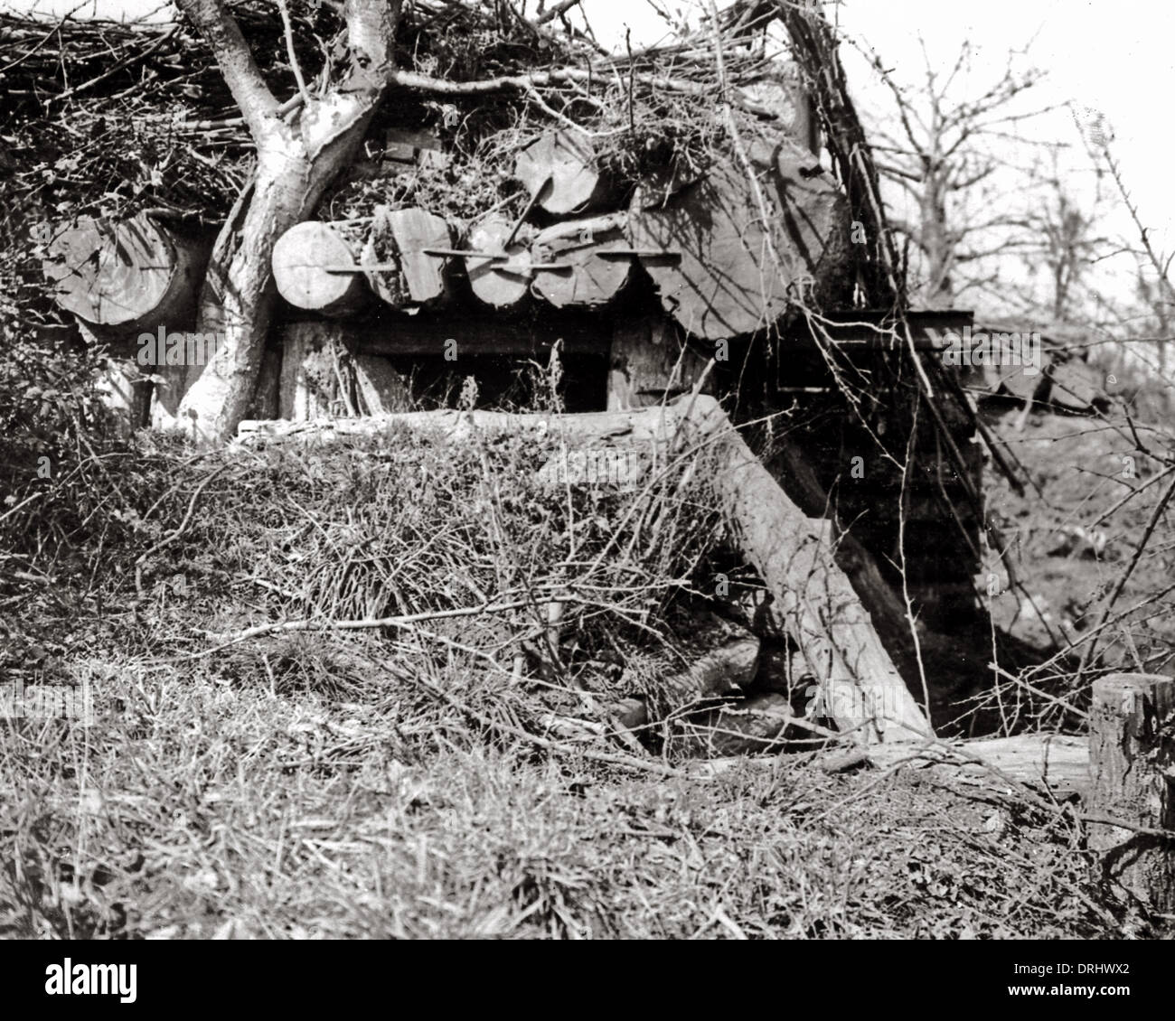 Pistola tedesca emplacement a Combles, fronte occidentale, WW1 Foto Stock