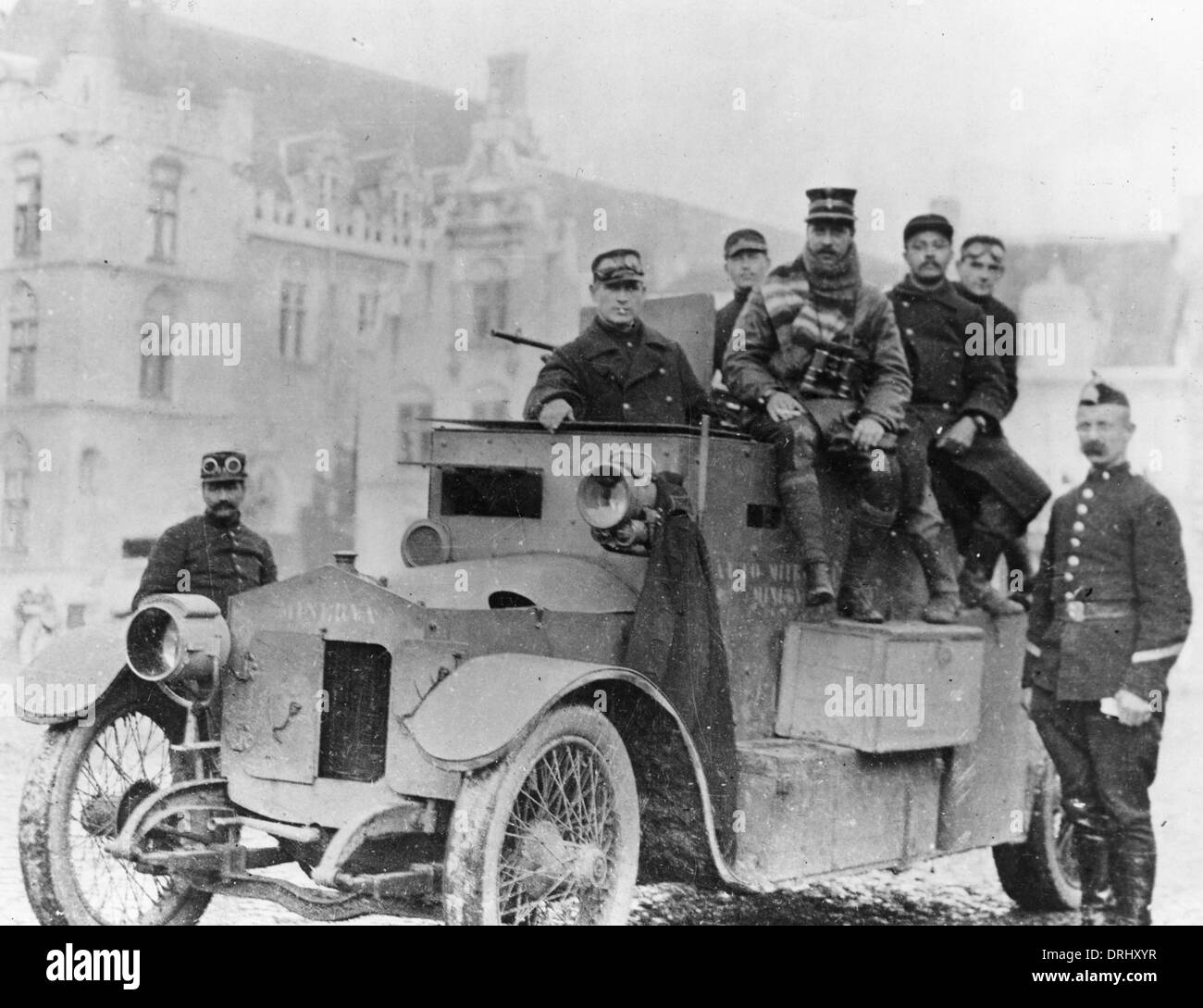 Belga auto blindate e equipaggio, WW1 Foto Stock