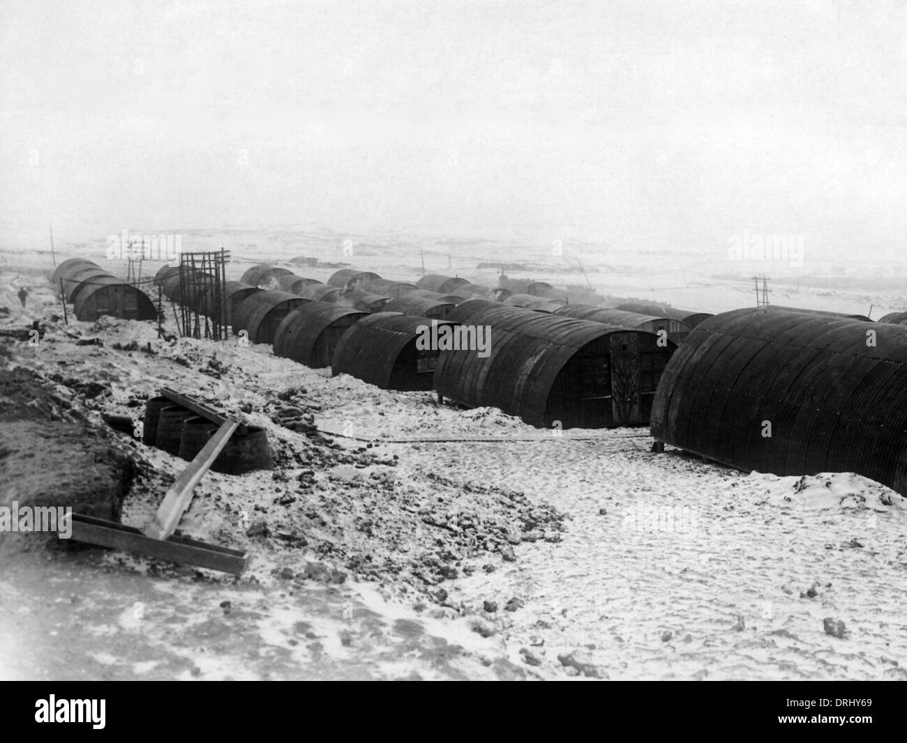 Fila di Nissen capanne ad un riposo camp, fronte occidentale, WW1 Foto Stock